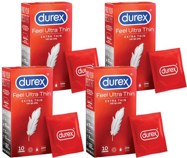 듀렉스 필 울트라 씬 초박형 콘돔, 10개입, 4개