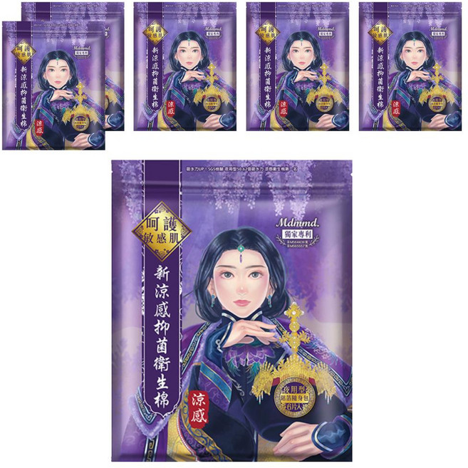 Mdmmd. 明洞國際 新涼感抑菌衛生棉 SGS驗證50.62倍吸水力 薄荷茶樹涼感精油, 夜用型(33cm), 6片, 6包