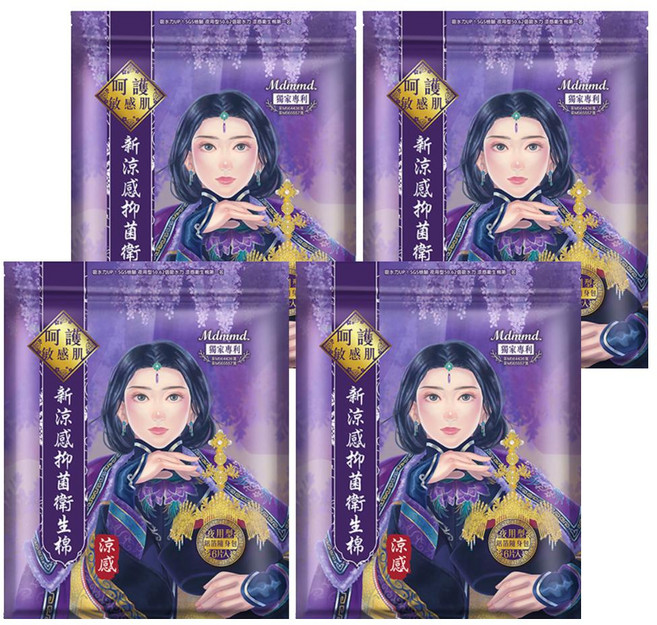 Mdmmd. 明洞國際 新涼感抑菌衛生棉 SGS驗證50.62倍吸水力 薄荷茶樹涼感精油, 夜用型(33cm), 6片, 4包