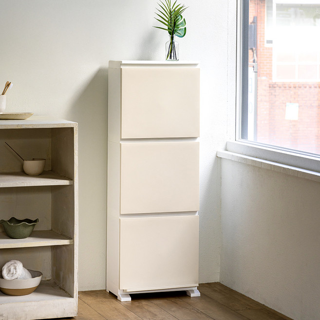 모다리빙 국내제조 틈새수납장 슬림수납장 분리수거함, 베이지, 1개