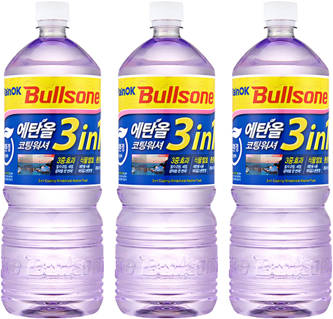 불스원 Rain OK 에탄올 3in1 발수코팅 워셔액, 1.8L, 3개