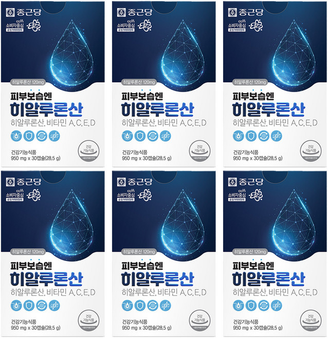 종근당 [종근당] 피부보습엔 히알루론산(비타민4종 복합기능), 30정, 6개