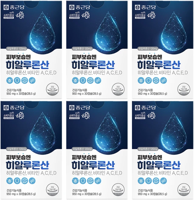 종근당 피부보습엔 히알루론산, 30정, 6개 - 쿠팡