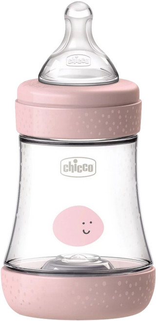 chicco Perfect 5 完美防脹PP奶瓶 ⼩單孔, 甜美女孩 粉紅色 + 透明色, 150ml, 1個