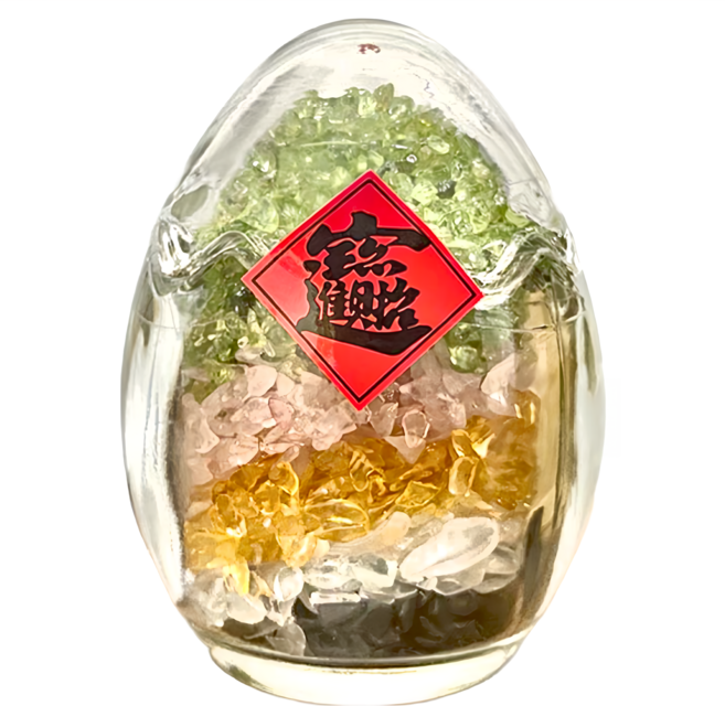 財神小舖 聚寶蛋 五行相生相旺運轉原理設計 吉祥擺飾, 透明色 + 綠色 + 黃色, 1個