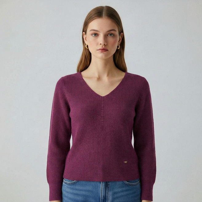 온앤온 여성용 홀가먼트 브이넥 풀오버 니트