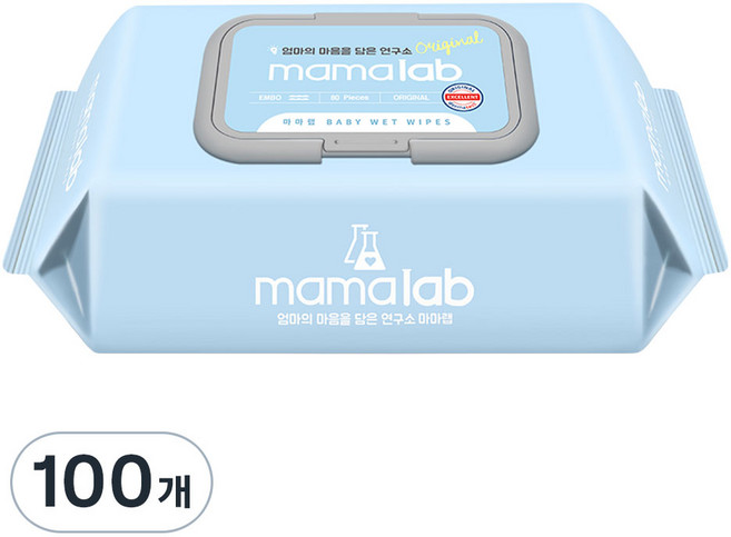 마마랩 오리지널 엠보 아기물티슈 캡형, 52g, 80매, 100개