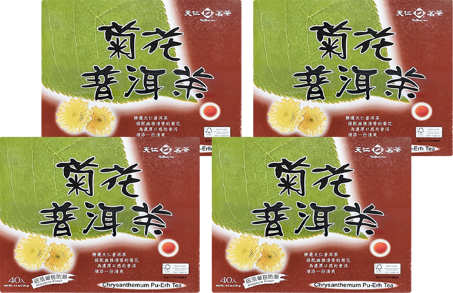 天仁茗茶 菊花普洱茶, 3g, 40包, 4盒