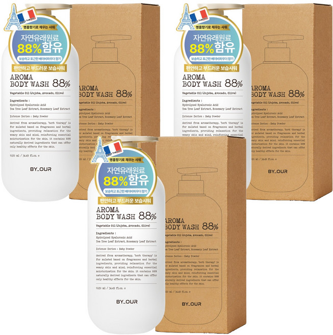 바이아우어 아로마 바디워시 베이비파우더, 1.02L, 3개