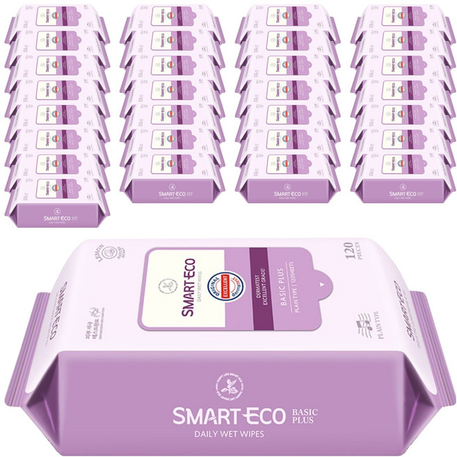 스마트에코 베이직플러스 아기물티슈 리필형, 43g, 120매, 80개