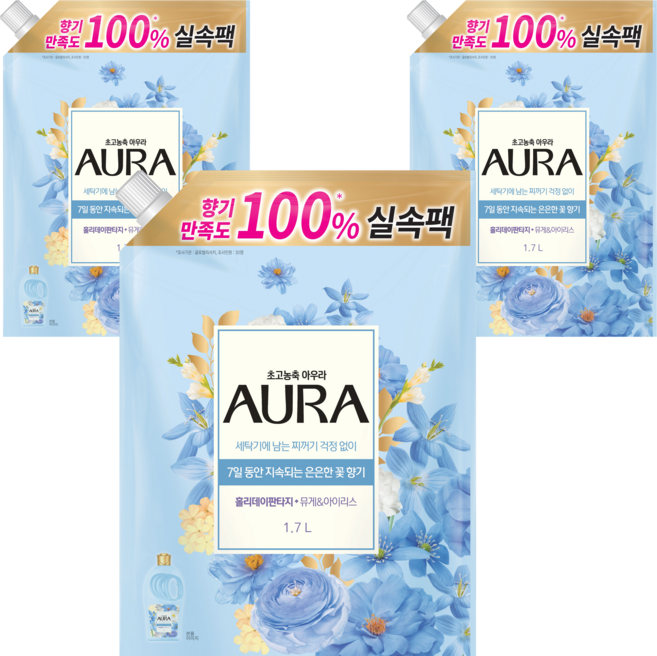 아우라 초고농축 섬유유연제 홀리데이판타지 리필, 1.7L, 3개