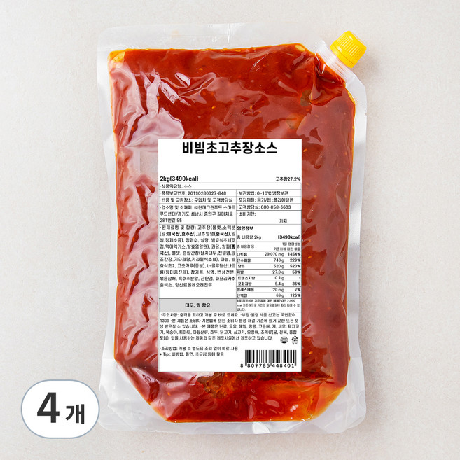 에이치쿡 비빔 초고추장 소스, 2kg, 4개