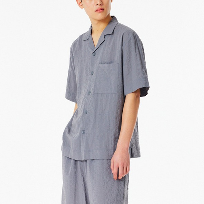 JAJU 남성용 냉감 통기성 레이온 코튼 시어서커 파자마 셔츠