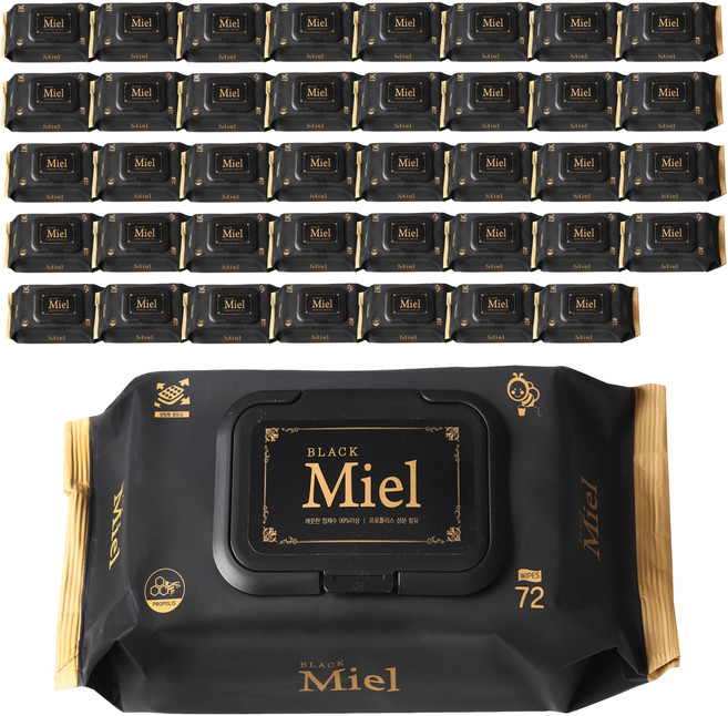 미엘 블랙 캡형 물티슈, 65g, 72매, 40개