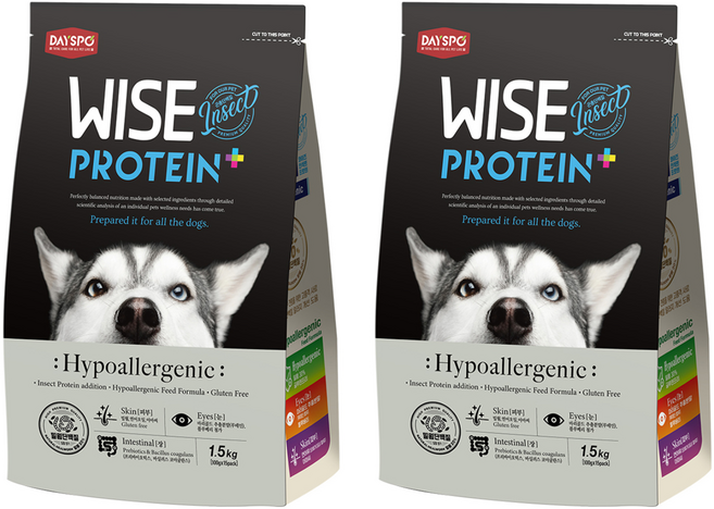 데이스포 강아지 와이즈 인섹트 프로틴 기능성 사료, 피부/피모+알러지, 1.5kg, 2개
