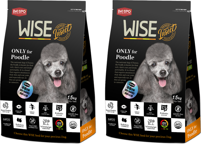 데이스포 강아지 와이즈 인섹트 기능성 사료, 푸들, 1.5kg, 2개