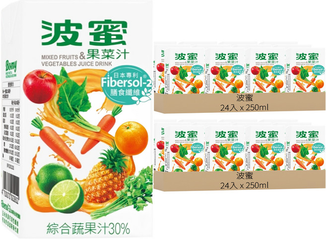 波蜜 膳食纖維果菜汁, 250ml, 48入