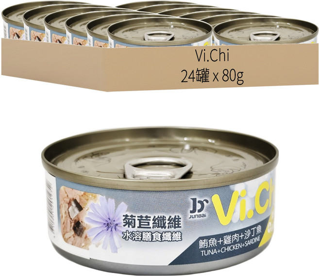 Vi.Chi 化毛適用 貓罐頭, 鮪魚 + 雞肉 + 沙丁魚, 80g, 24罐