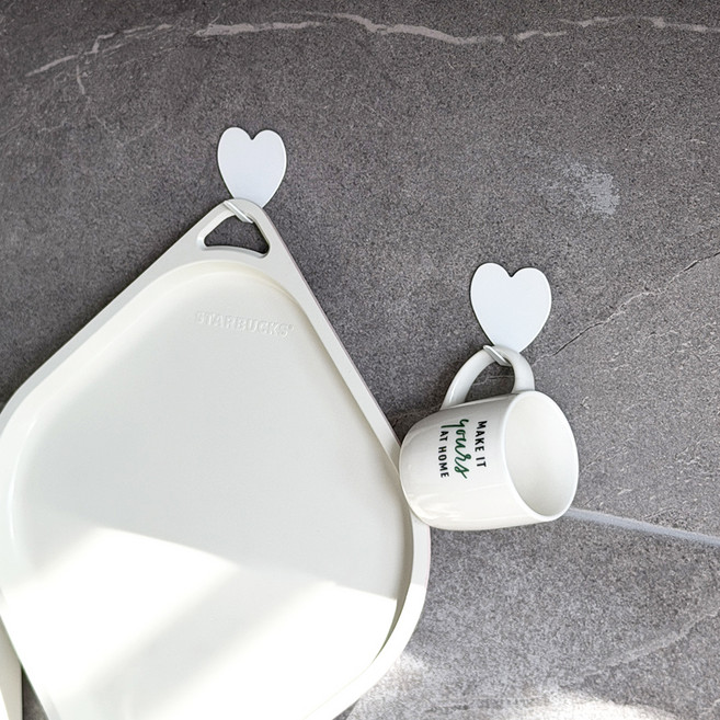 오브메종 하트 다용도 고리 무타공 초강력 접착식 벽걸이 후크, 화이트, 2개