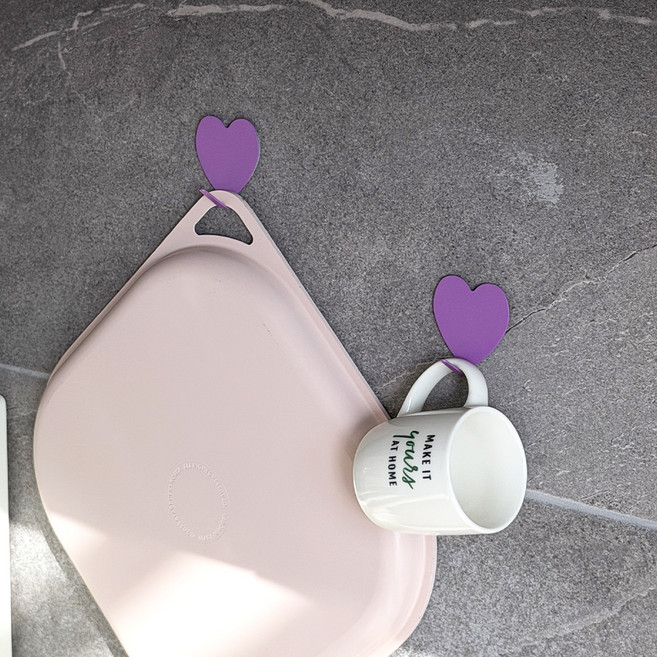 오브메종 하트 다용도 고리 무타공 초강력 접착식 벽걸이 후크, 퍼플, 12개