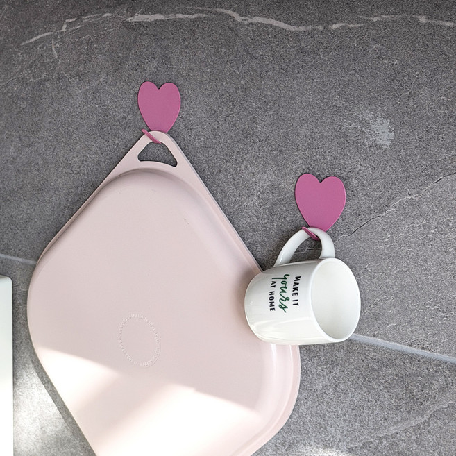 오브메종 하트 다용도 고리 무타공 초강력 접착식 벽걸이 후크, 핑크, 2개