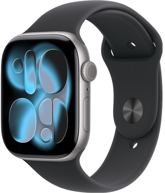 Apple 2025 Apple Watch S11 太空灰色鋁金屬 + M/L黑色運動型錶帶, 46mm, 黑色, GPS + 行動網路