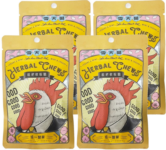 PRESIDENT CANDY 統一製菓 雪天果 軟喉糖 枇杷, 60g, 4包