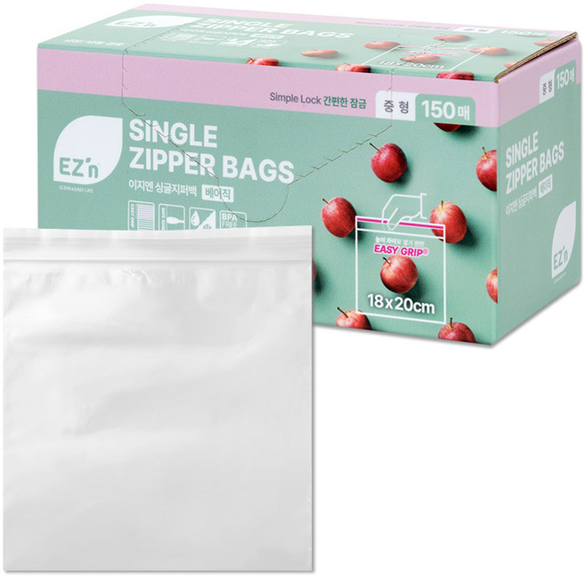 EZn이지엔 베이직 싱글지퍼백, 중(M), 150개입, 1개