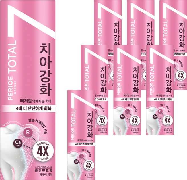 페리오 토탈7 인텐스 치아강화 치약 클린민트, 120g, 8개