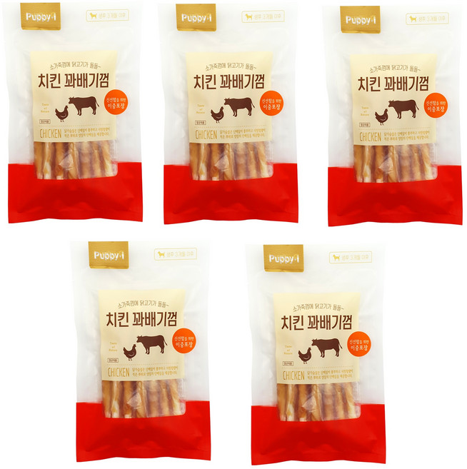 퍼피아이 강아지 간식, 치킨꽈배기껌, 100g, 5개