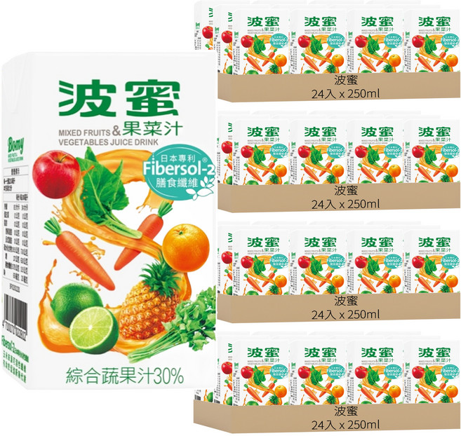 波蜜 膳食纖維果菜汁, 250ml, 96入