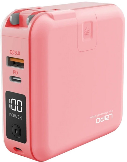 LaPO 2代新升級 22.5W 自帶線/磁吸 雙孔輸出多功能無線充行動電源 10000mAh Type-C/USB-A 原廠保固, WT-03CM, 粉紅色