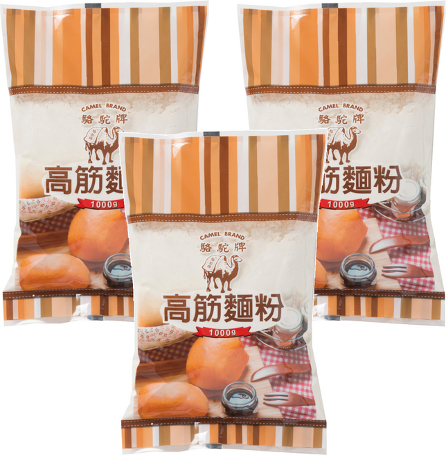 聯華製粉 駱駝牌 高筋麵粉 麵團柔軟細緻 烘焙彈性佳, 1kg, 3包