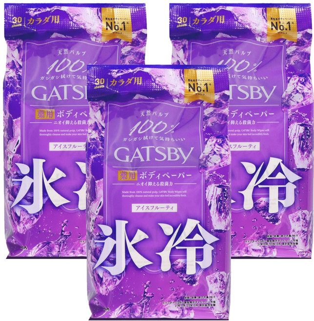 GATSBy 日本原裝進口 體用抗菌濕巾 冰涼果香, 3包, 30張
