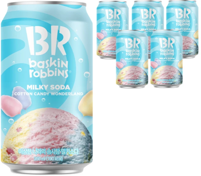 배스킨라빈스 이상한 나라의 솜사탕 밀키 소다, 350ml, 6개 - 쿠팡
