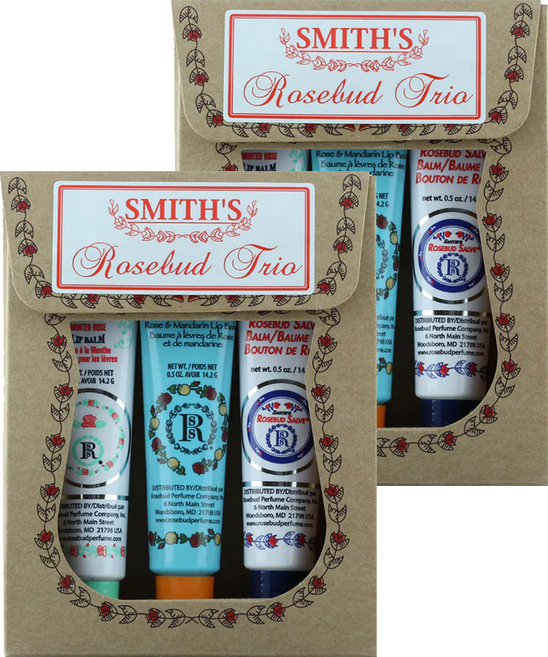 SMITH'S ROSEBUD SALVE 古典禮物紙盒組 護唇膏 3條, 玫瑰 + 薄荷玫瑰 + 柑橘玫瑰, 14.2g, 2盒