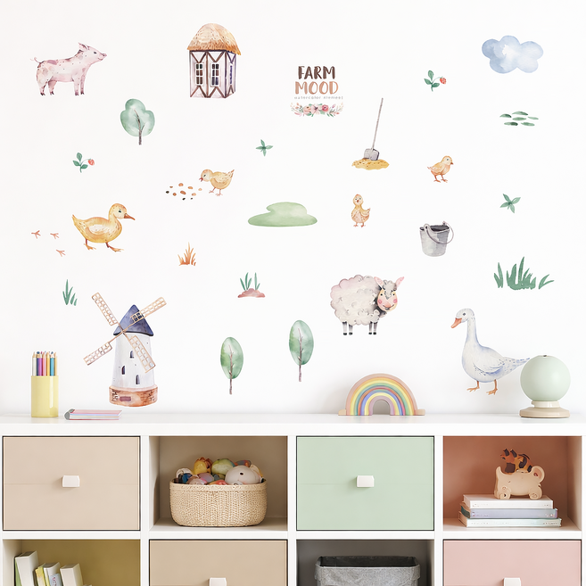 LANO 북유럽 농장 동물 포인트 인테리어 벽지 스티커, 농장동물