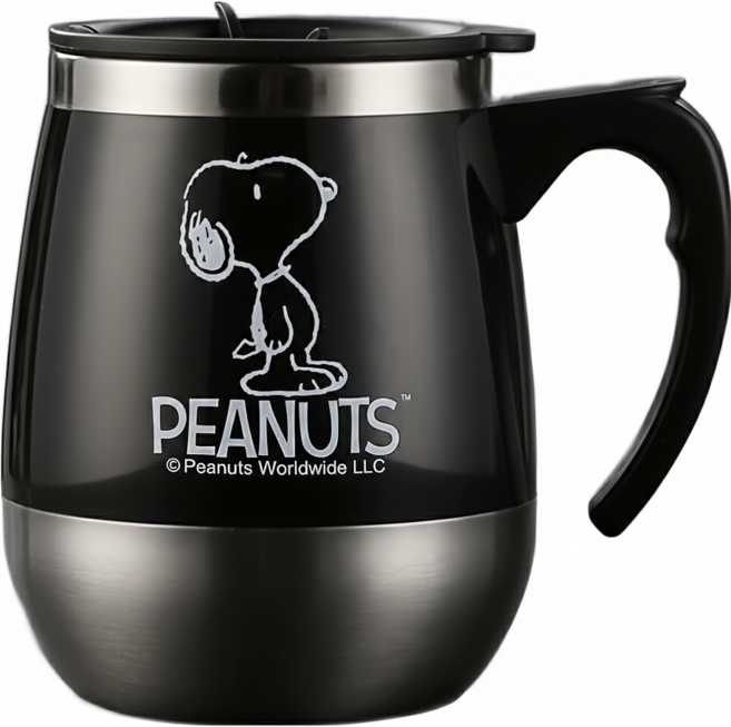 優貝選 SNOOPY 經典史努比大容量不鏽鋼 馬克杯/辦公杯/咖啡杯 450ml, 黑色, 1個