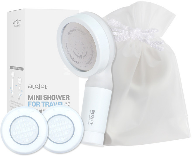아토젯 여행용 미니 필터샤워기 + 헤드필터 2p + 파우치 세트, 1개, 혼합색상
