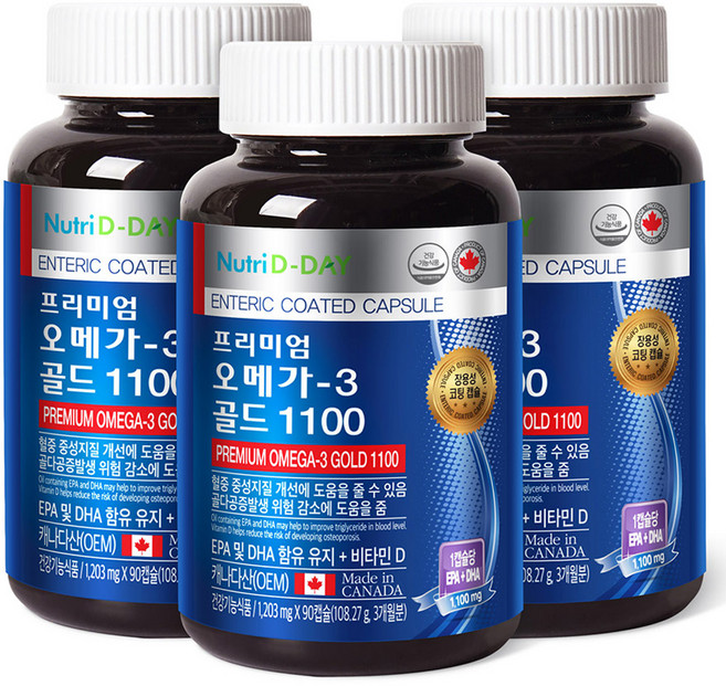 뉴트리디데이 프리미엄 오메가3 골드 1100, 90정, 3개