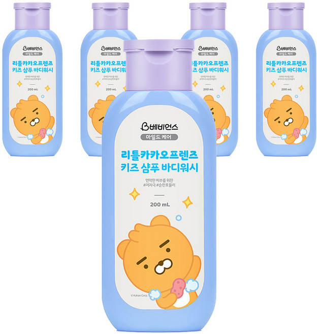 베비언스 리틀카카오프렌즈 키즈 샴푸 바디워시 라이언 파우더향, 200ml, 5개