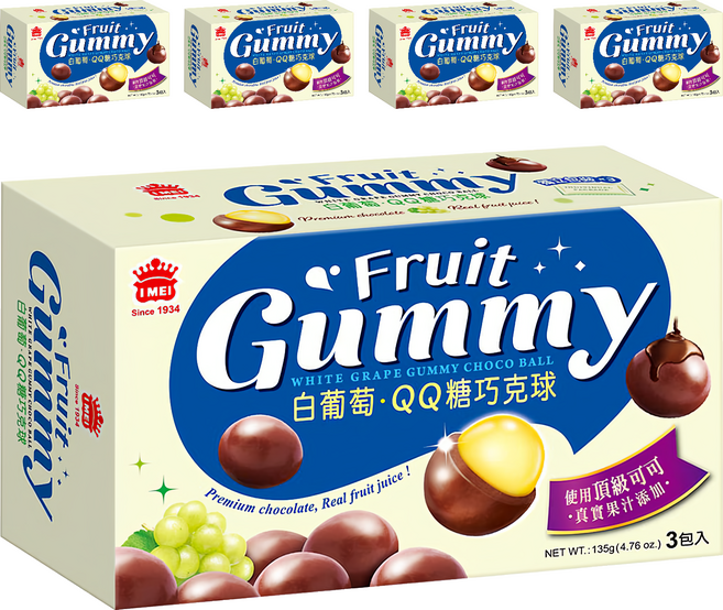 義美 白葡萄QQ糖巧克球, 135g, 5盒