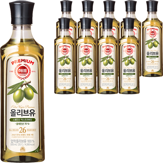 해표 압착 올리브유, 500ml, 10개