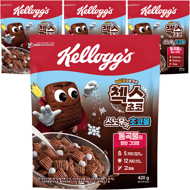 첵스초코 스노우 초코볼 시리얼, 420g, 4개