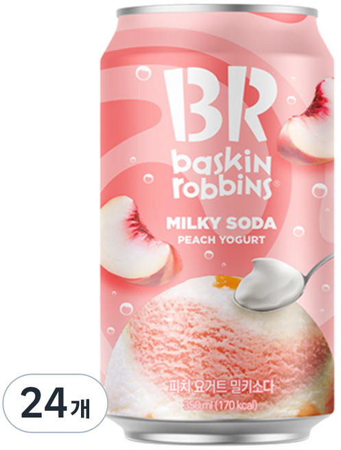 배스킨라빈스 피치요거트 밀키 소다, 350ml, 24개