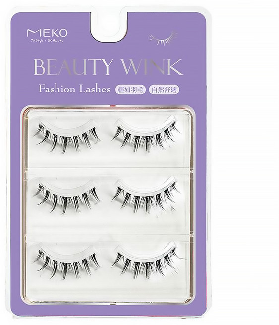 MEKO 專屬C位韓系無痕假睫毛 I-029 3對, 派對款, 1組