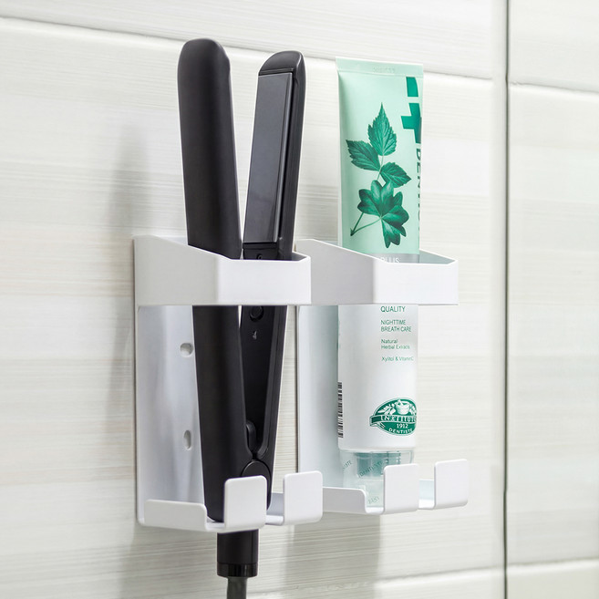리빙공감 무타공 고데기거치대 욕실 정리 수납 걸이, 화이트, 4개