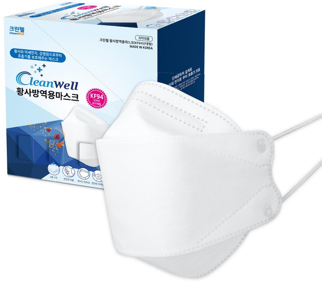 크린웰 황사마스크 화이트 대형 KF94, 1개, 50개입, kf94마스크100매(50매2박스)