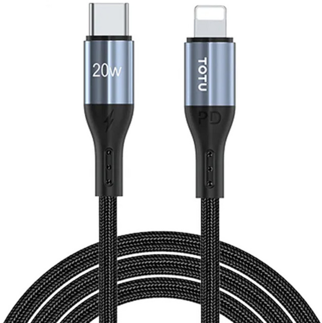 TOTU 拓途 Type-C-Lightning PD充電傳輸編織快充線 極速2代 20W 3A快充 2M, 黑色, 1條
