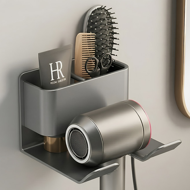 코지웰 무타공 수납형 드라이기 거치대, 그레이, 1개